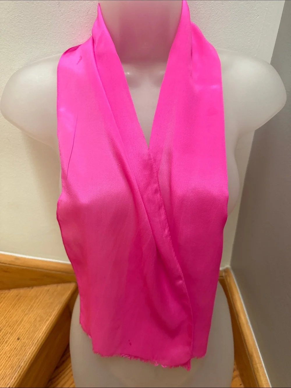 Hot Pink Silk Fringe Scarf | Fuchsia eyelash trim Oblong Neck Wrap